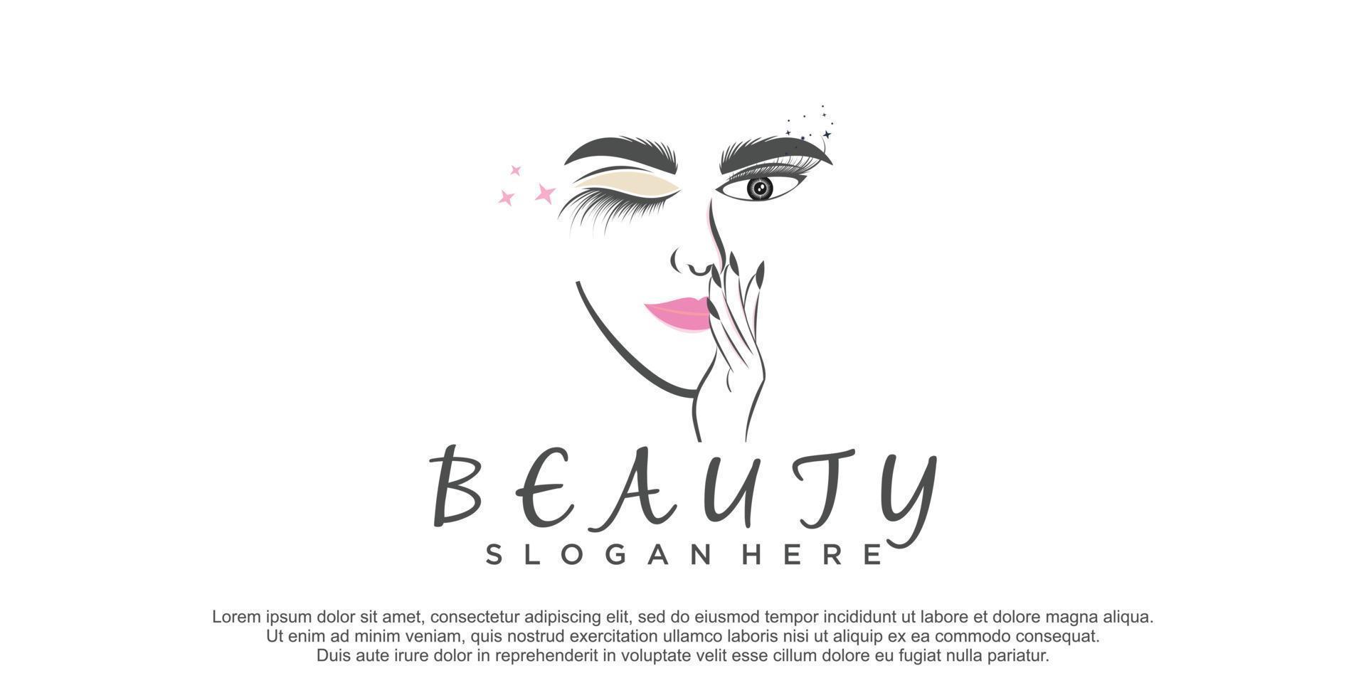 skönhet kvinnor salong logotyp och ögonfransförlängning nagellack koncept vektor