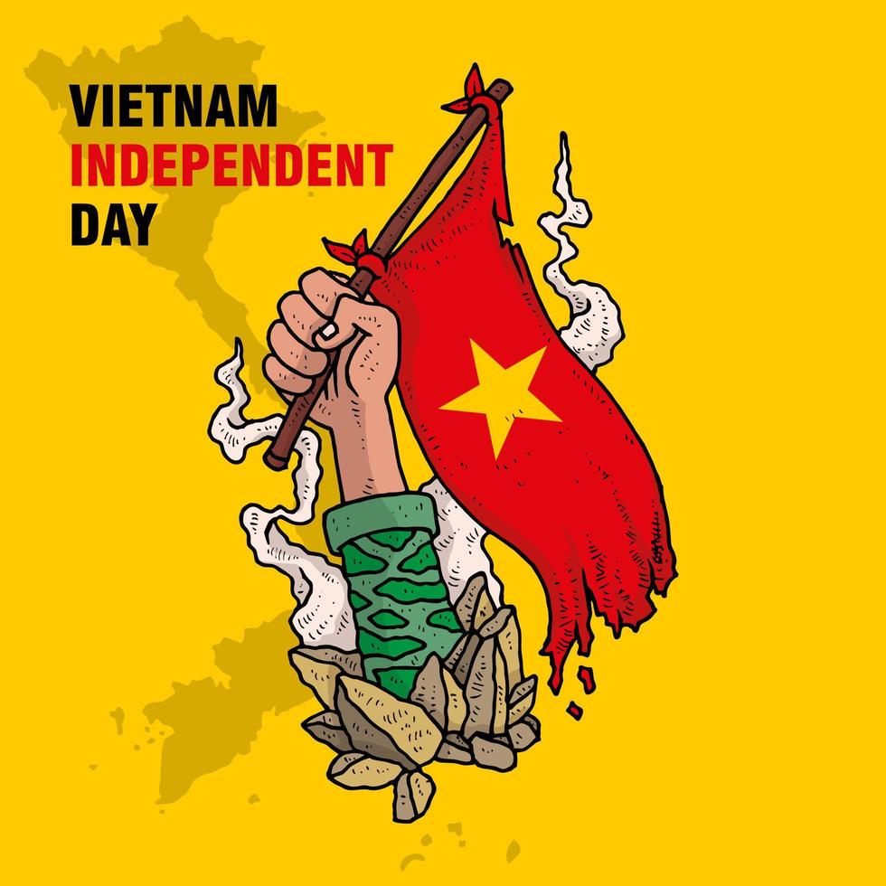 unabhängiger tag vietnams mit handschwenkender flaggenillustration vektor