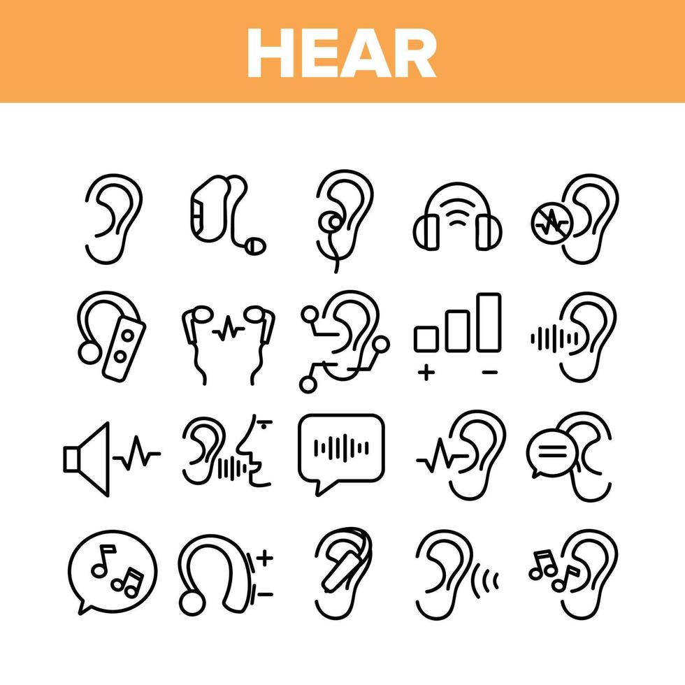 Hören Sie Sound-Aid-Tool-Sammlung-Icons-Set-Vektor vektor