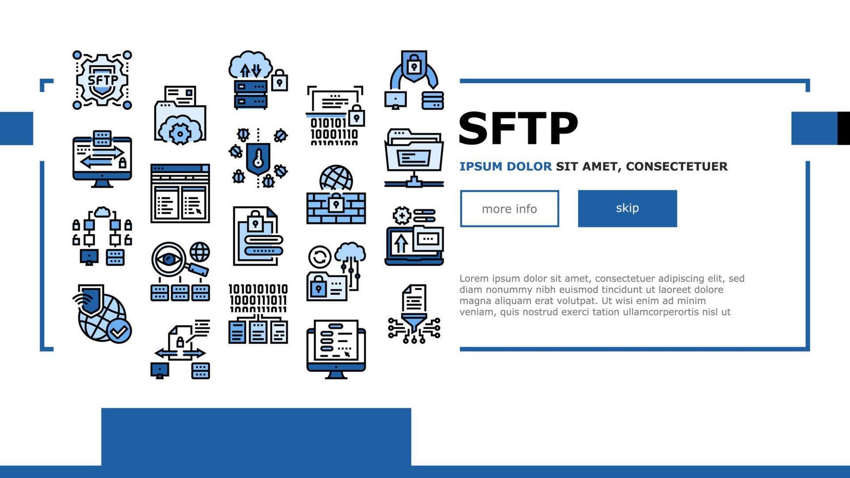 ssh, sftp-Dateiübertragungsprotokoll-Landing-Header-Vektor vektor