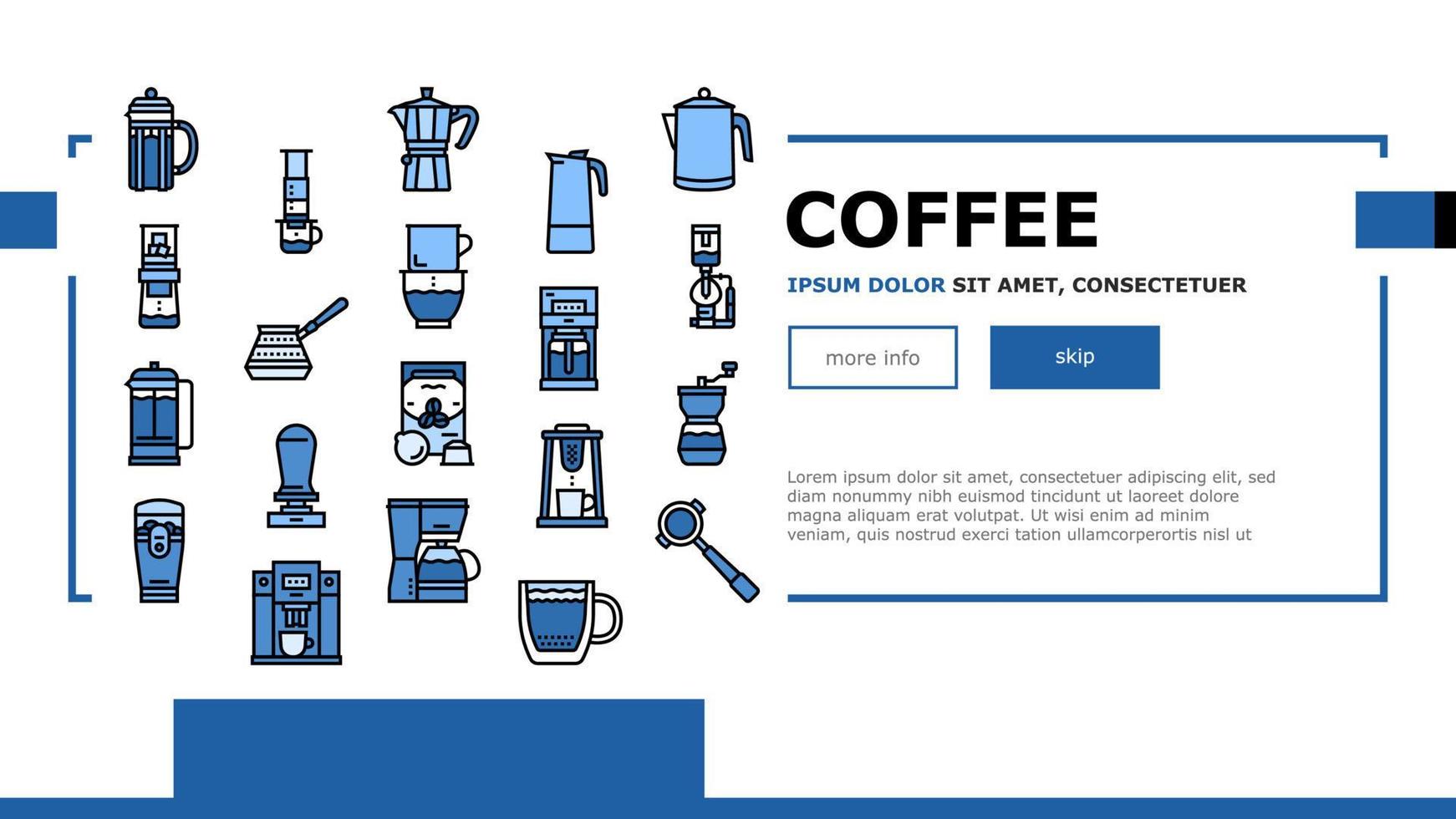 kaffebryggare och tillbehör landningshuvud vektor