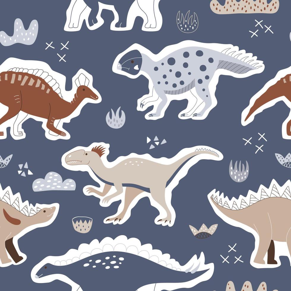 kinder nahtloses muster mit handgezeichneten lustigen dinosauriern. niedlicher hintergrund des kreativen vektors für stoff, textil vektor