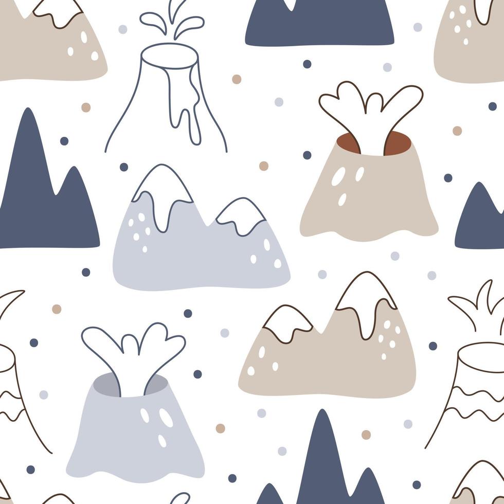 skandinavisches nahtloses muster mit bergen und vulkanen auf einem weißen hintergrund. nordischer Wiederholungsdruck für Kinderkleidung oder Tapeten vektor