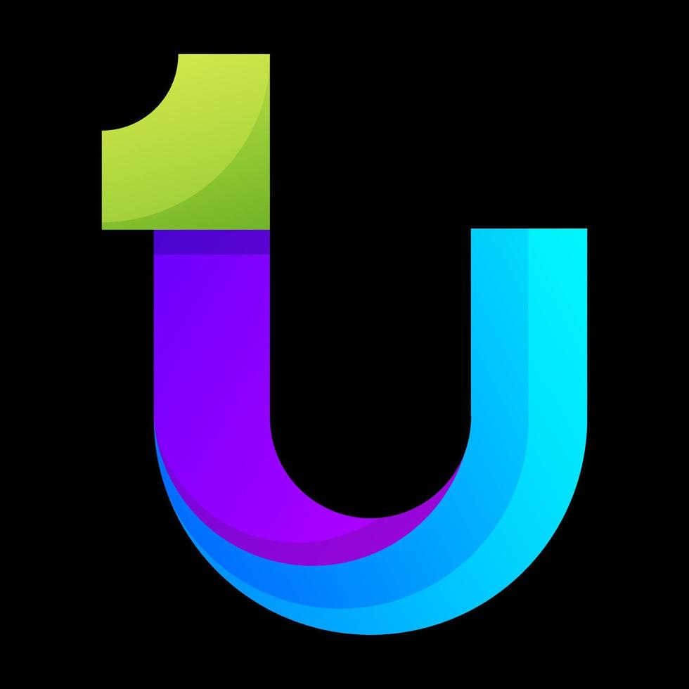 logotyp nummer 1 och bokstaven u gradient färgglad stil vektor