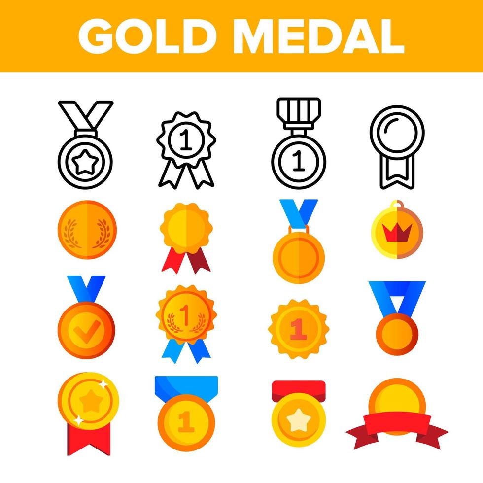 gyllene, bronsmedaljer vektor färg ikoner set