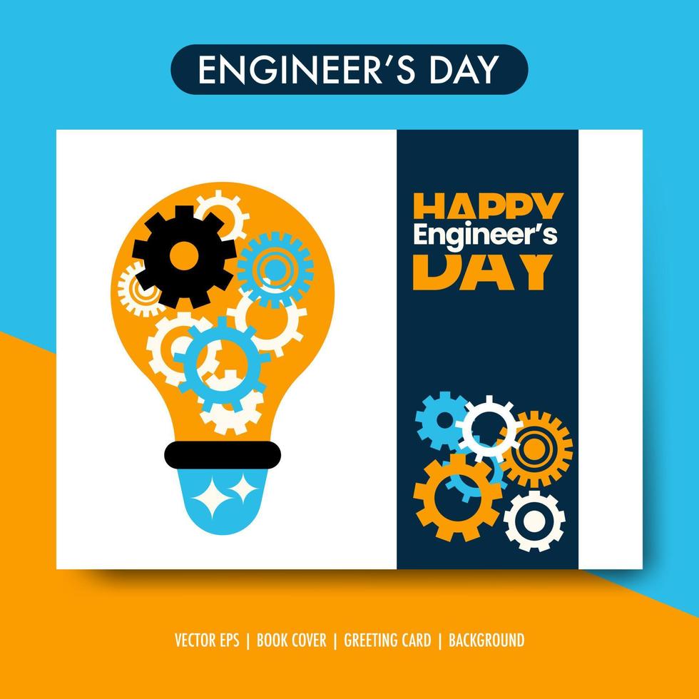 happy engineering day grußkarte, poster, hintergrund, mit lampen- und maschinenobjekten. isolierte Vektorillustration vektor