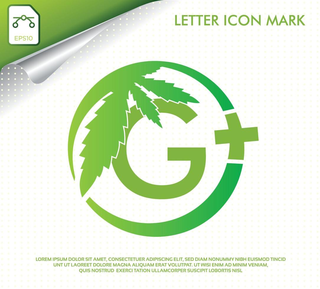 bokstaven g med grönt cannabisblad vektor logotypdesign