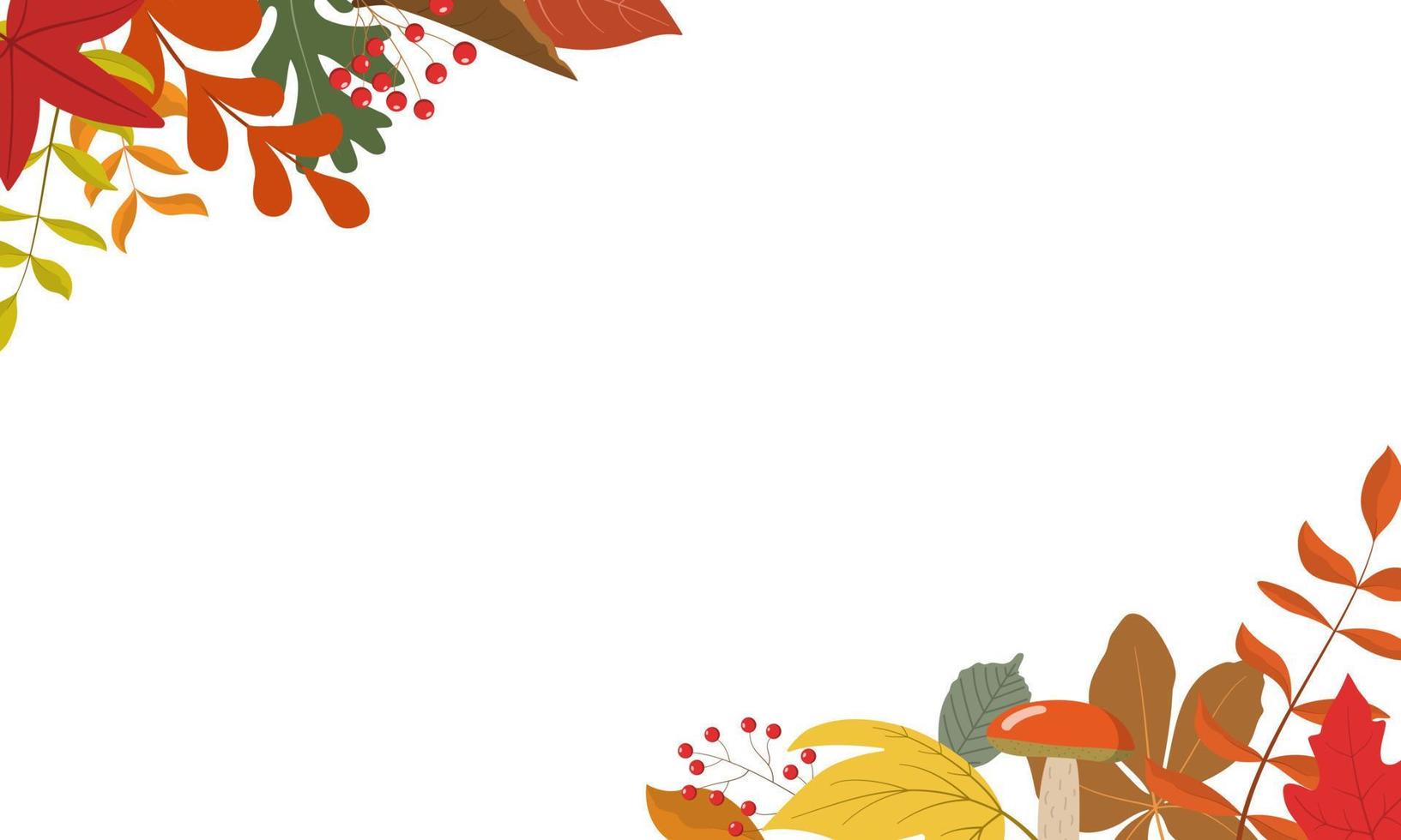 Herbstlaub Eckrahmen mit Beeren. Urlaubseinladungskartenvorlage. isoliert auf weißem Hintergrund. rustikale Herbstillustration für Feiertagskarten. vektor