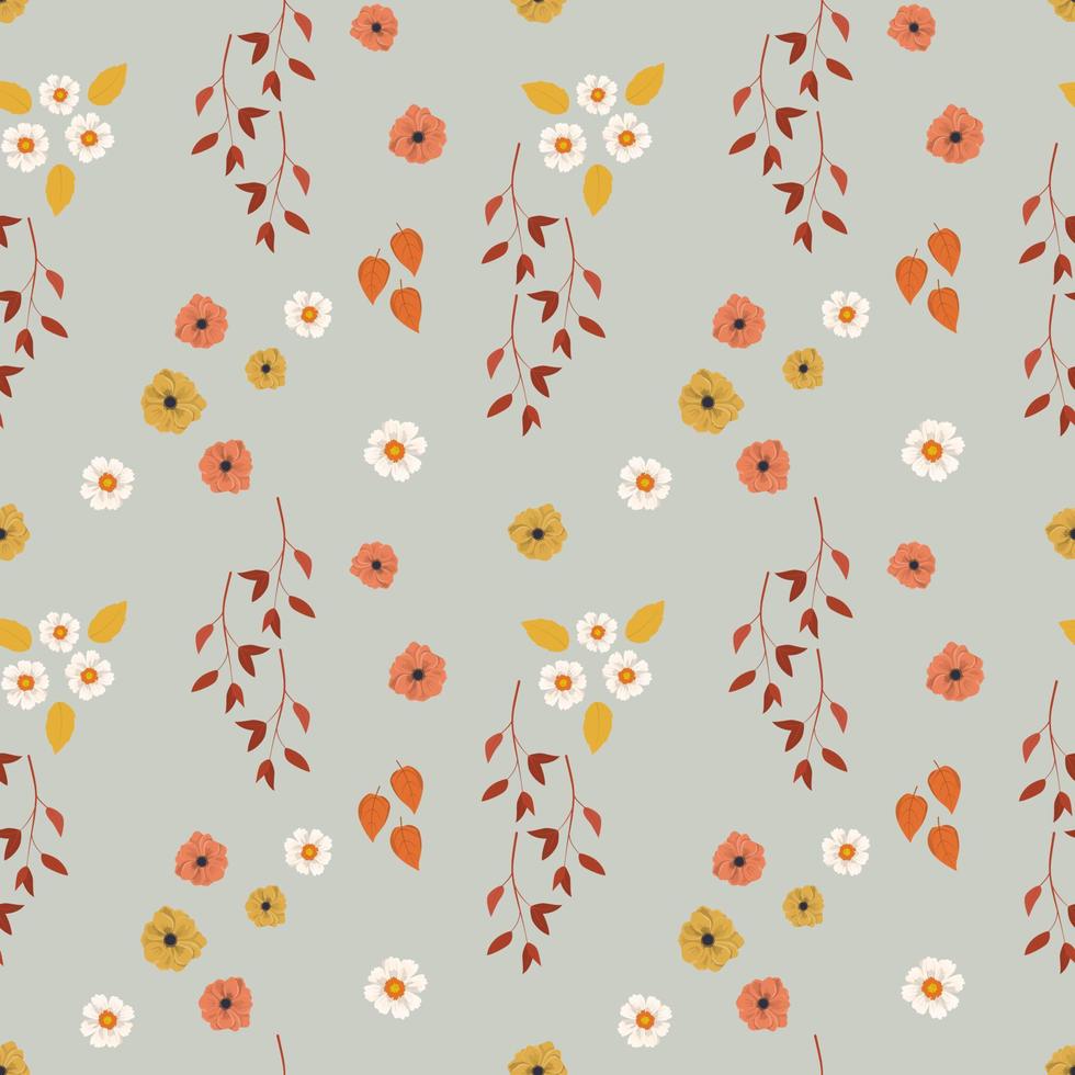 Herbstfarben Blumen und Blätter Musterdesign. Herbstblumenverzierung für den Druck. vektor