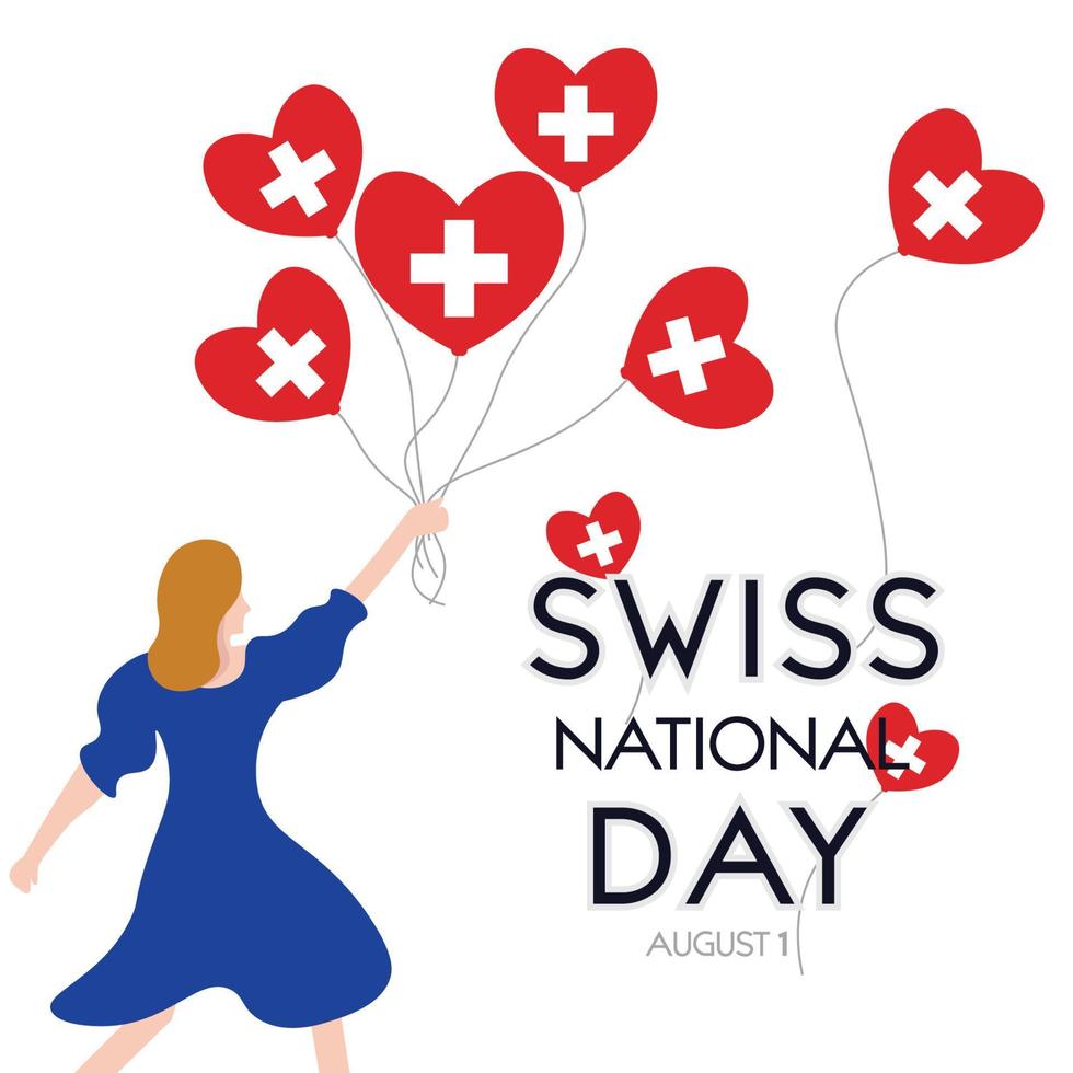 glad schweizisk nationaldag gratulationskort, banner med mall text vektorillustration. schweiz memorial holiday 1 augusti designelement med flagga, kors, platt illustration. vektor