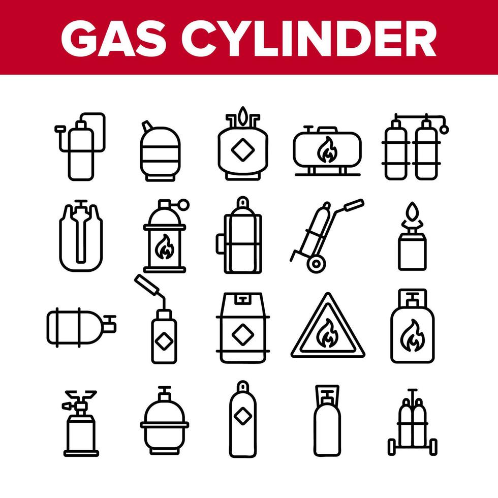 gasflaska utrustning samling ikoner set vektor