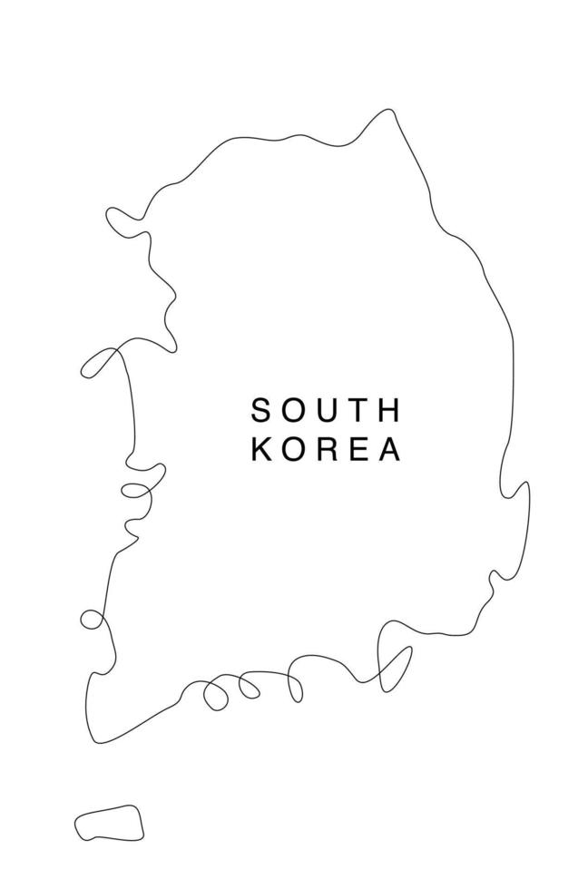 linjekonst sydkorea karta. kontinuerlig linje asien karta. vektor illustration. enda kontur.