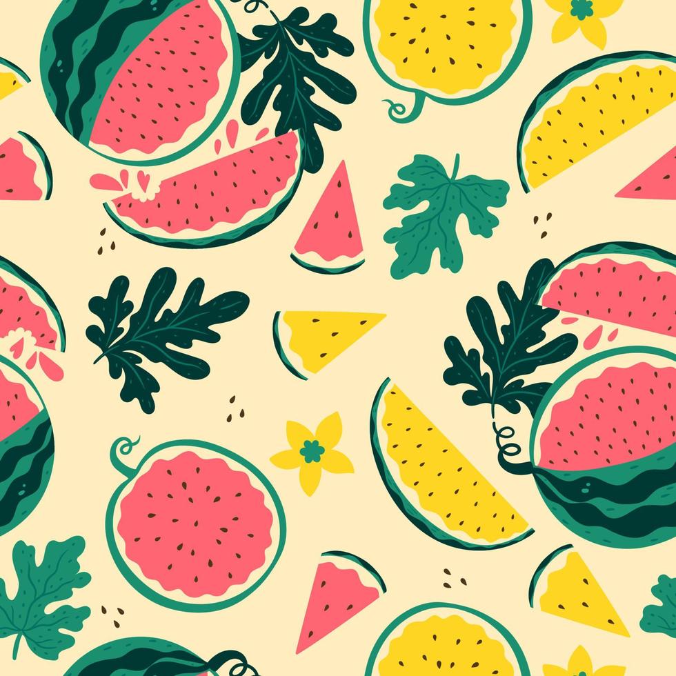 seamless mönster med röda och gula vattenmeloner. vektorgrafik. vektor