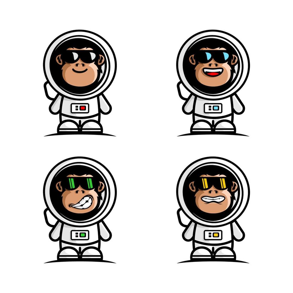 vektorillustration des karikaturaffen, der astronautenanzug mit verschiedenen ausdrücken trägt vektor