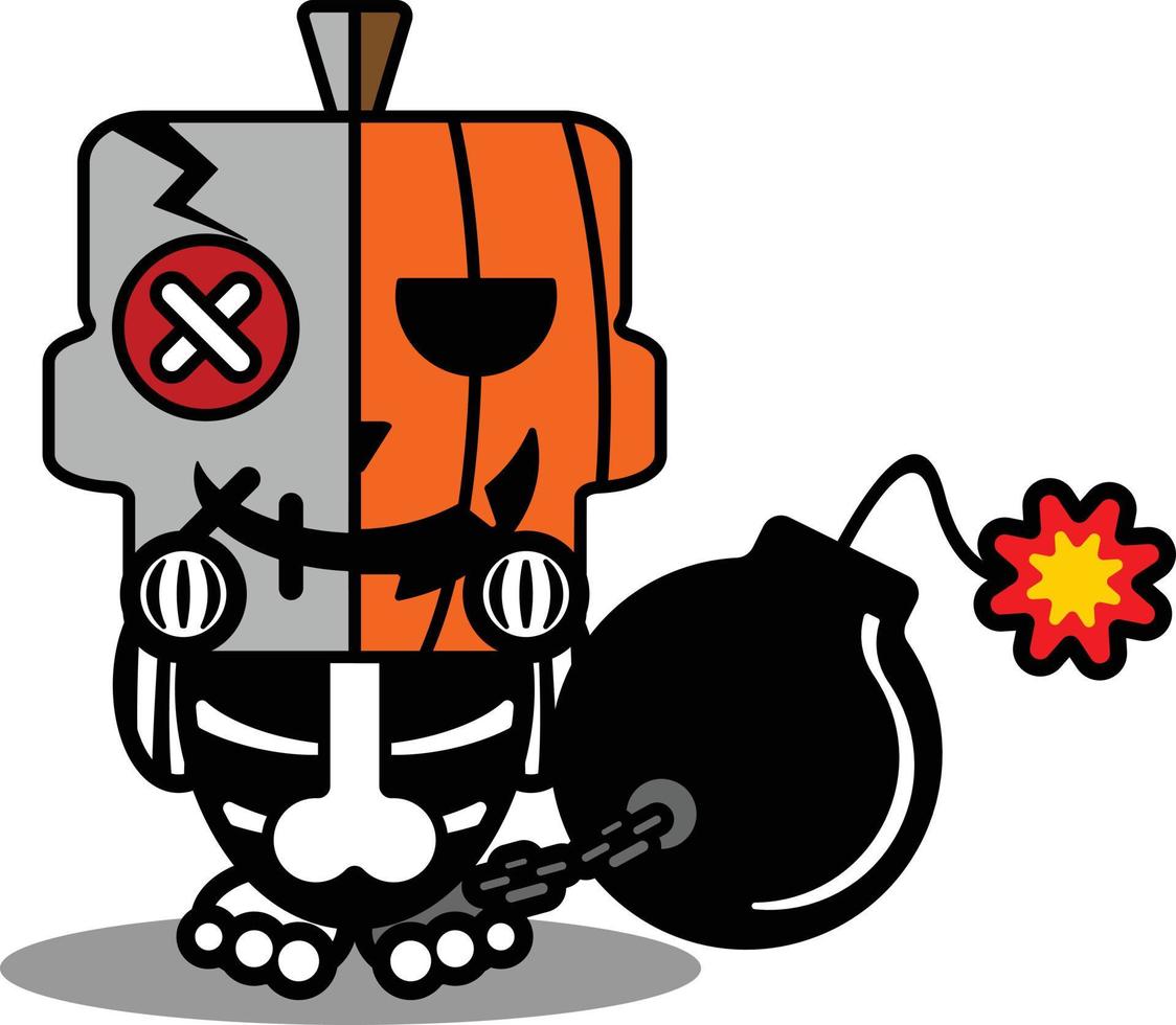 Vektor Cartoon niedlichen Maskottchen Schädel Charakter Voodoo Puppe Kürbisbombe