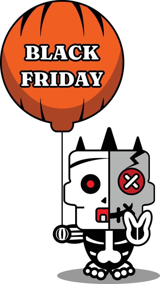 Vektor Cartoon niedlichen Maskottchen Schädel Charakter Voodoo Puppe Ballon schwarzer Freitag