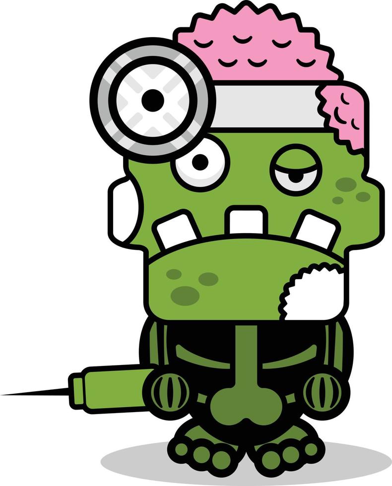 vektor tecknad maskot karaktär halloween zombie grön skalle söt läkare