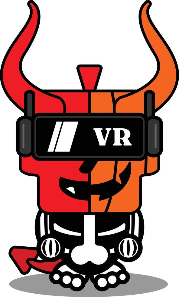 Vektor Cartoon niedlichen Maskottchen Schädel Kürbis roter Teufel Virtual-Reality-Charakter