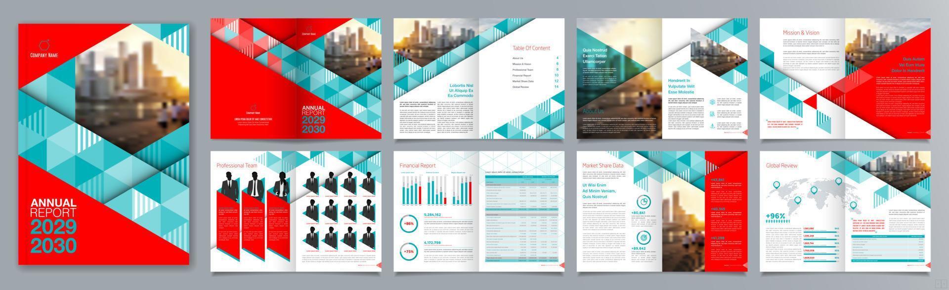 Broschürenvorlage für Unternehmenspräsentationen, Jahresbericht, 16-seitige, minimalistische, flache, geometrische Designvorlage für Geschäftsbroschüren, Größe A4. vektor