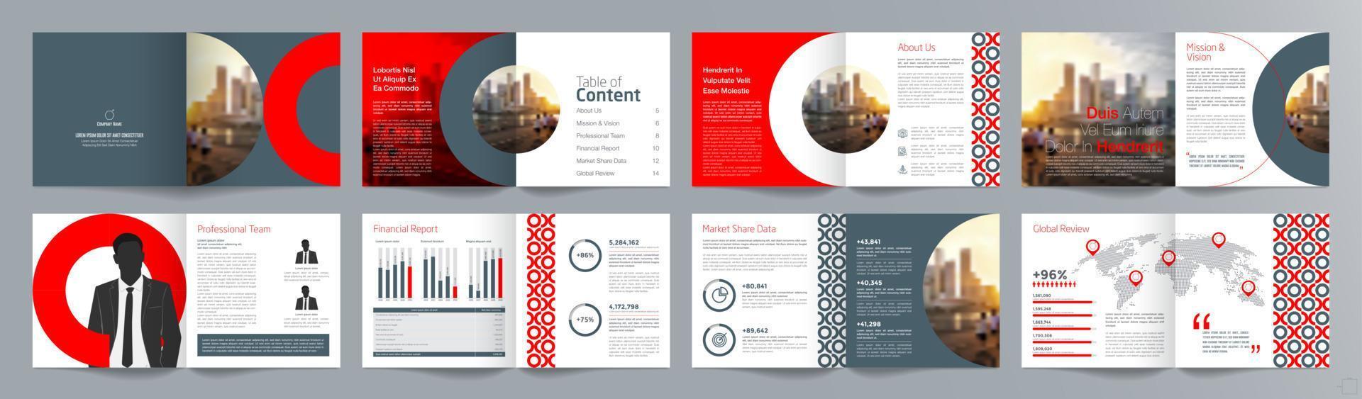 företagspresentation guide broschyr mall, årsredovisning, 16 sidor minimalistisk platt geometrisk affärsbroschyr designmall, kvadratisk storlek. vektor