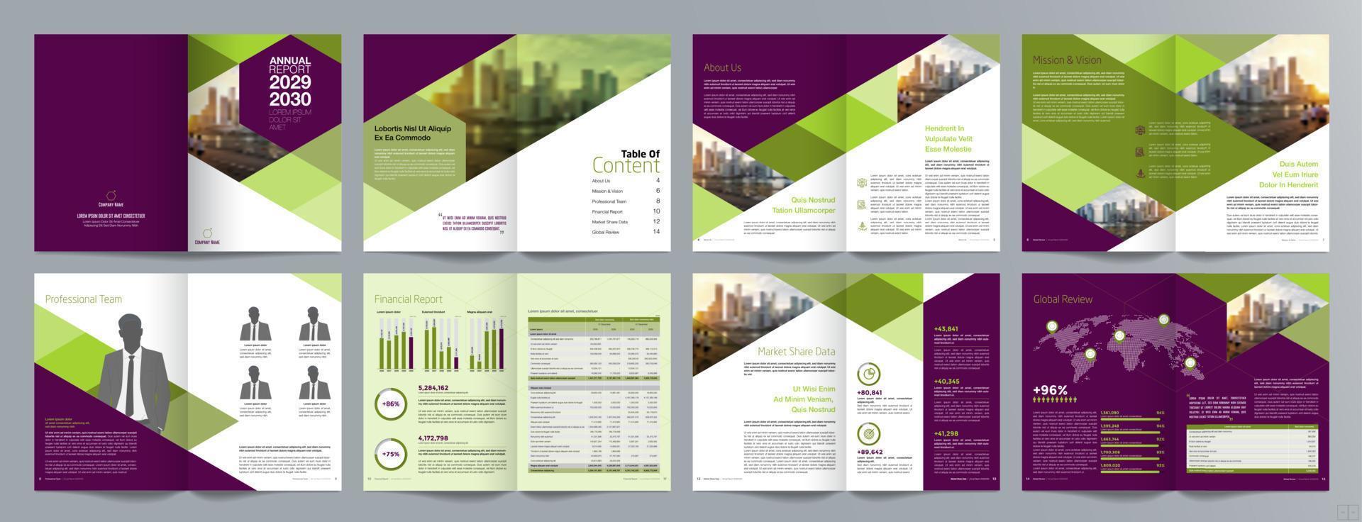 företagspresentation guide broschyr mall, årsredovisning, 16 sidor minimalistisk platt geometrisk affärsbroschyr designmall, a4-storlek. vektor