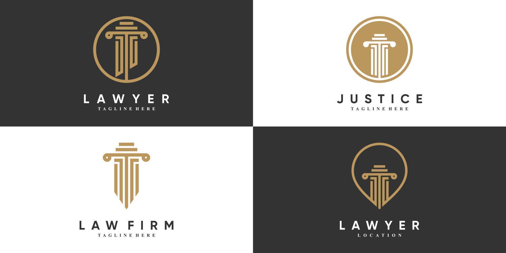 uppsättning av advokat eller rättvisa logotyp design med kreativa koncept premium vektor