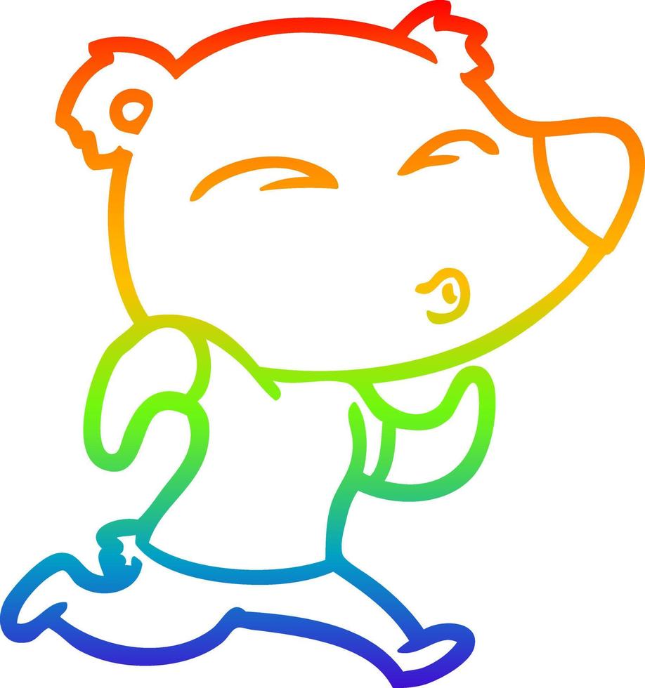 Regenbogen-Gradientenlinie Zeichnung Cartoon-Jogging-Bär vektor