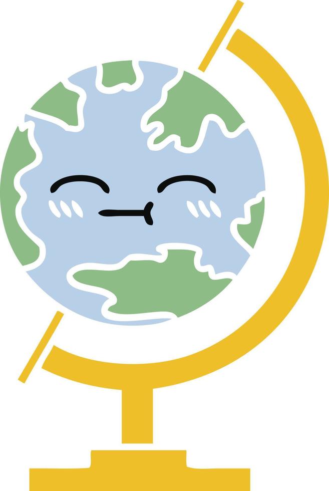 Flache Farbe Retro-Cartoon-Globus der Welt vektor