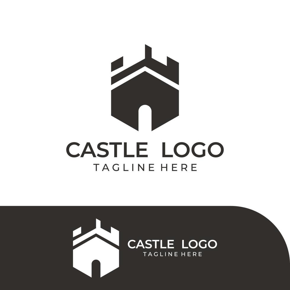 schloss logo silhouette, schloss logo mit schild kombination design vektor illustration vorlage.