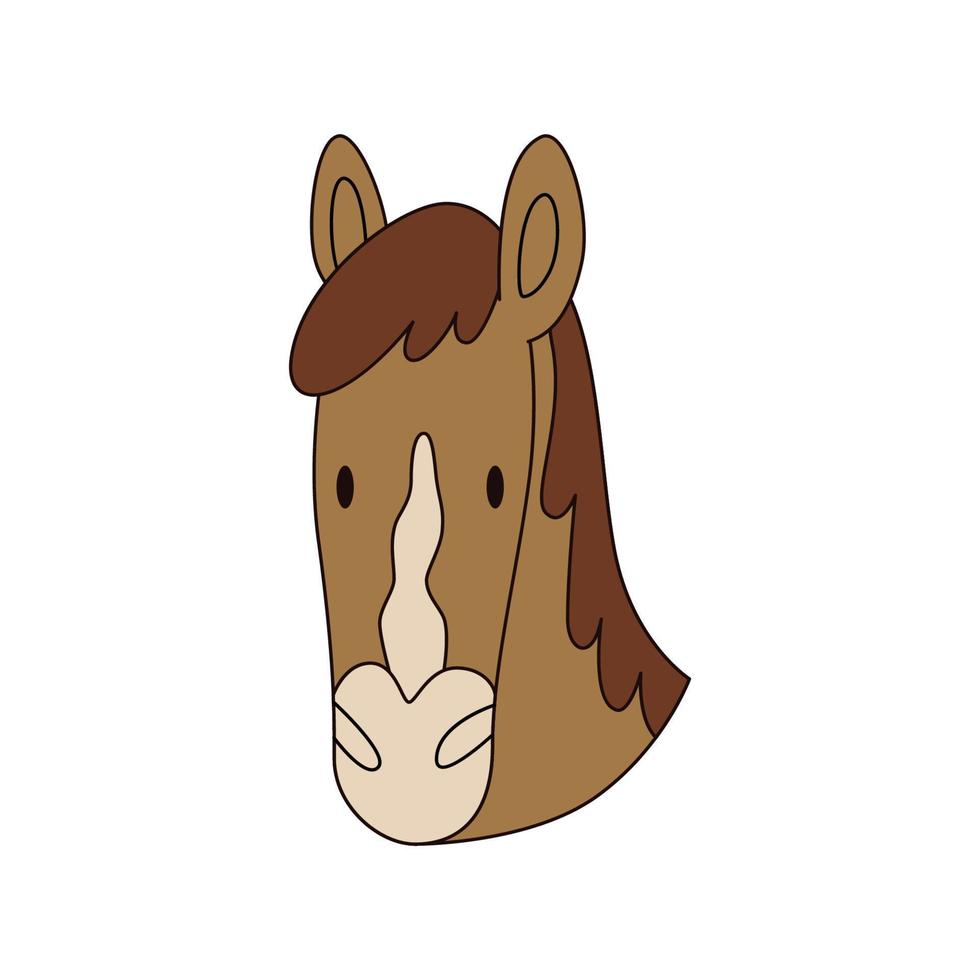pferdekopfkarikatur isoliert. farbige Vektordarstellung eines Pferdekopfes mit einem Strich auf weißem Hintergrund. niedliche Illustration eines reizenden Tieres. vektor