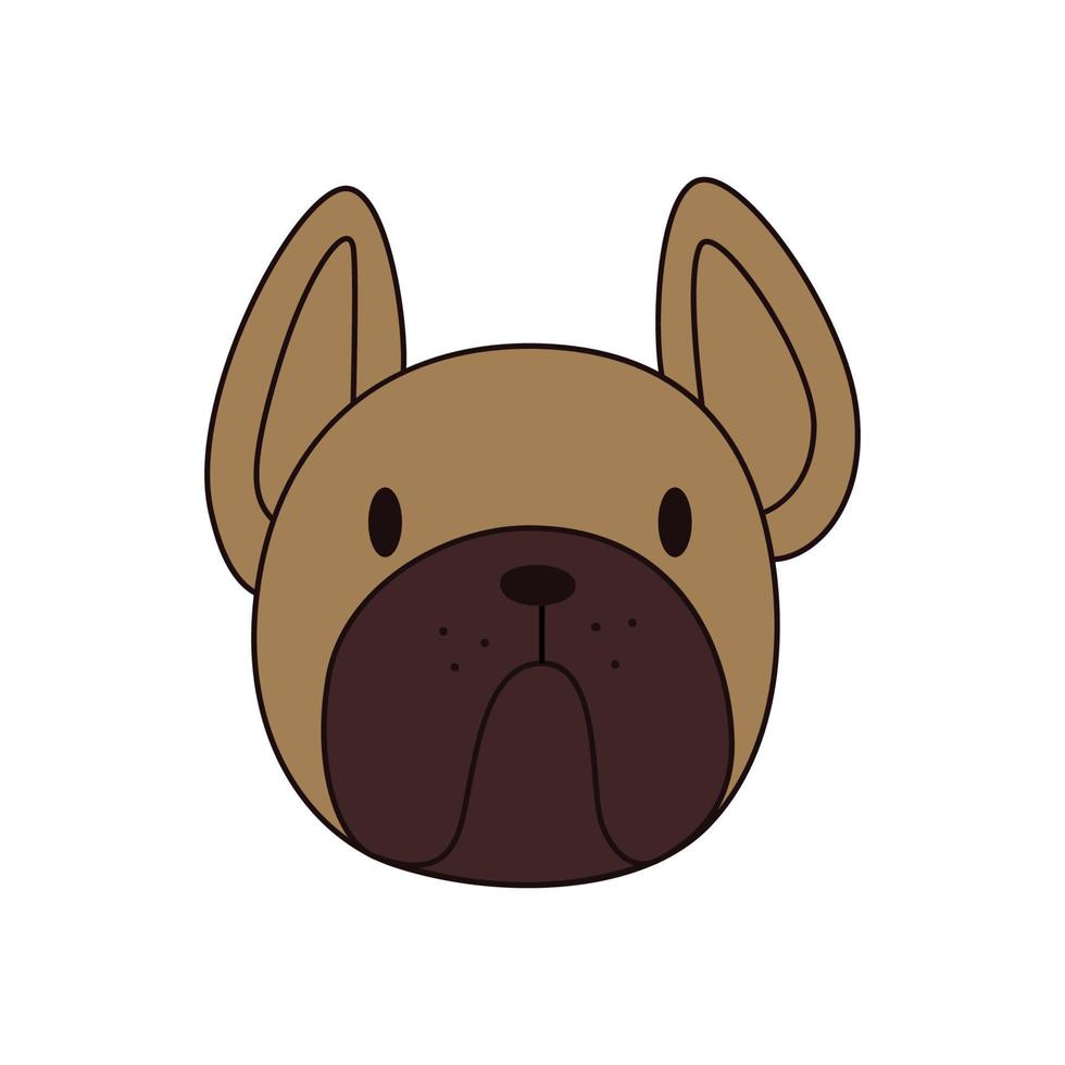 tecknad bulldog huvud isolerade. färgad vektorillustration av ett bulldoghuvud med en kontur på en vit bakgrund. söta husdjur illustration. vektor