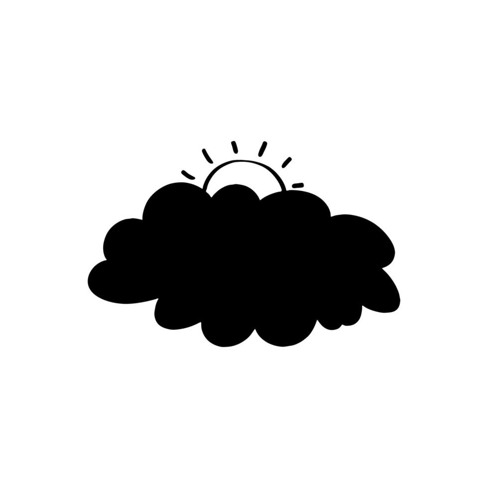 webbsol bakom ett moln. doodle siluett av solen som kommer ut bakom ett moln. vektor stock illustration av handritad himmel siluett på vit bakgrund.
