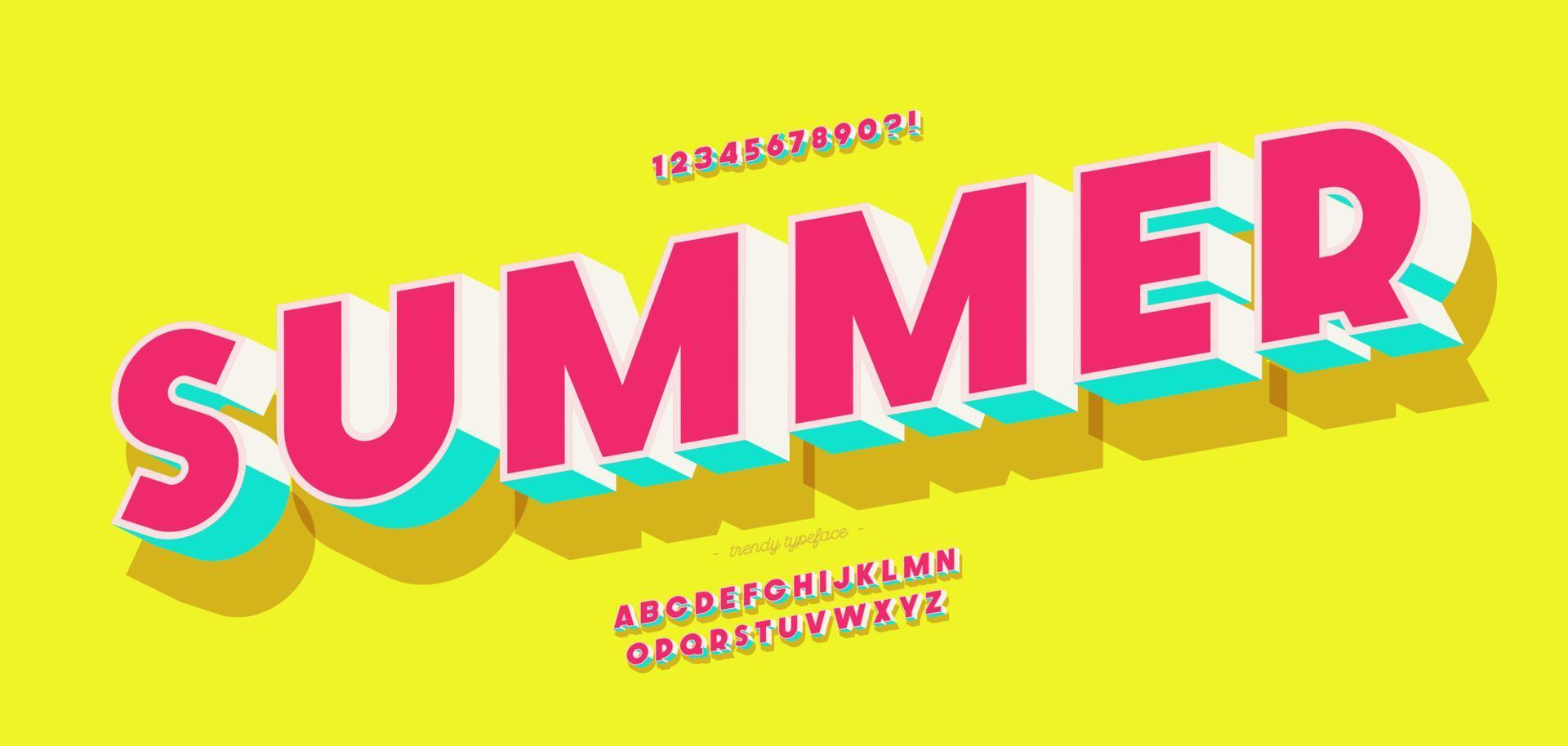 sommar teckensnitt 3d fet stil modern typografi vektor