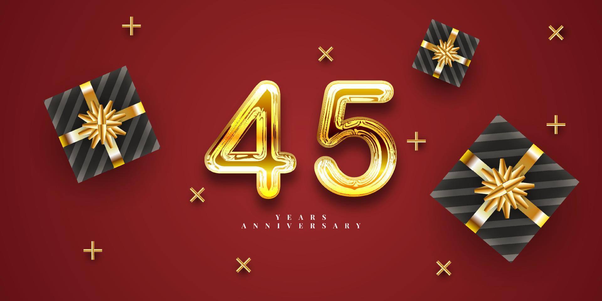 Goldene Zahl zum 45-jährigen Jubiläum mit Geschenkbox vektor