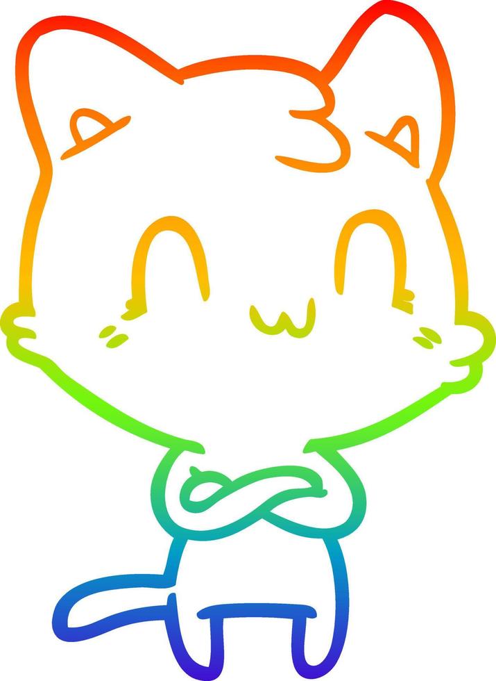 Regenbogen-Gradientenlinie Zeichnung Cartoon glückliche Katze vektor