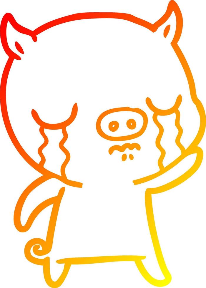 warme Gradientenlinie Zeichnung Cartoon-Schwein weint zum Abschied winken vektor