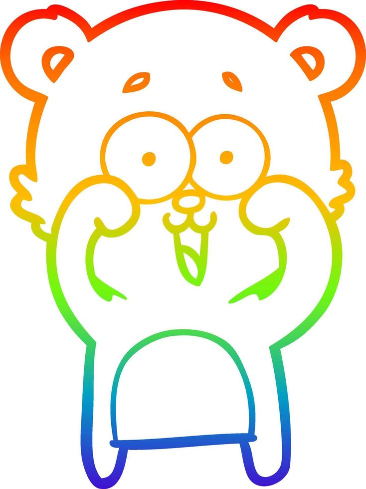 Regenbogen-Gradientenlinie Zeichnung lachender Teddybär-Cartoon vektor