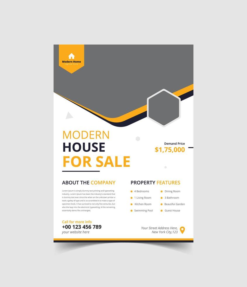 Corporate Real Estate Flyer Design und Haus zum Verkauf Vorlage vektor