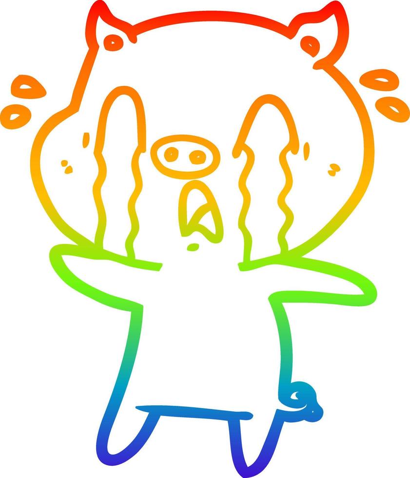 Regenbogen-Gradientenlinie Zeichnung weinendes Schwein Cartoon vektor