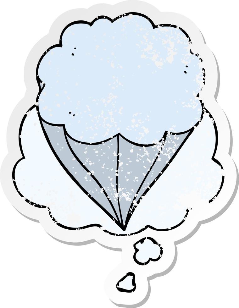 tecknad molnsymbol och tankebubbla som ett bekymrat slitet klistermärke vektor