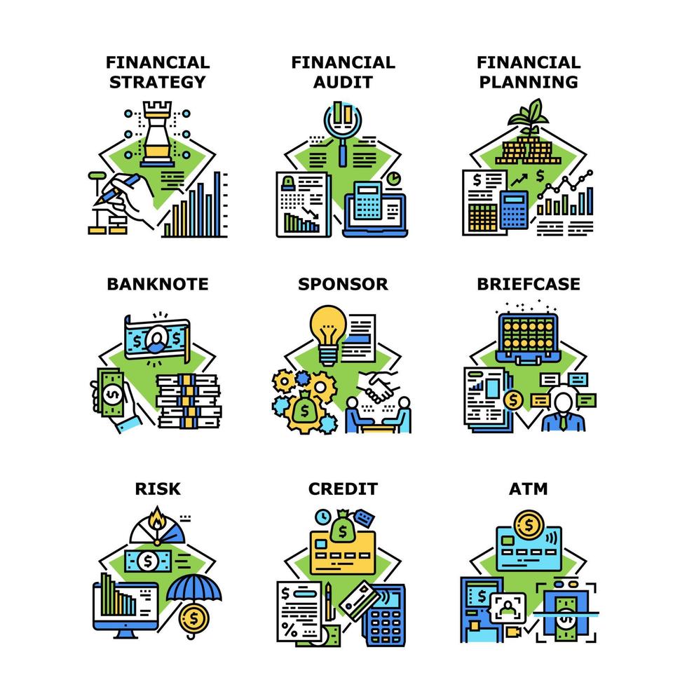 finanzstrategie stellen symbole vektorillustrationen ein vektor