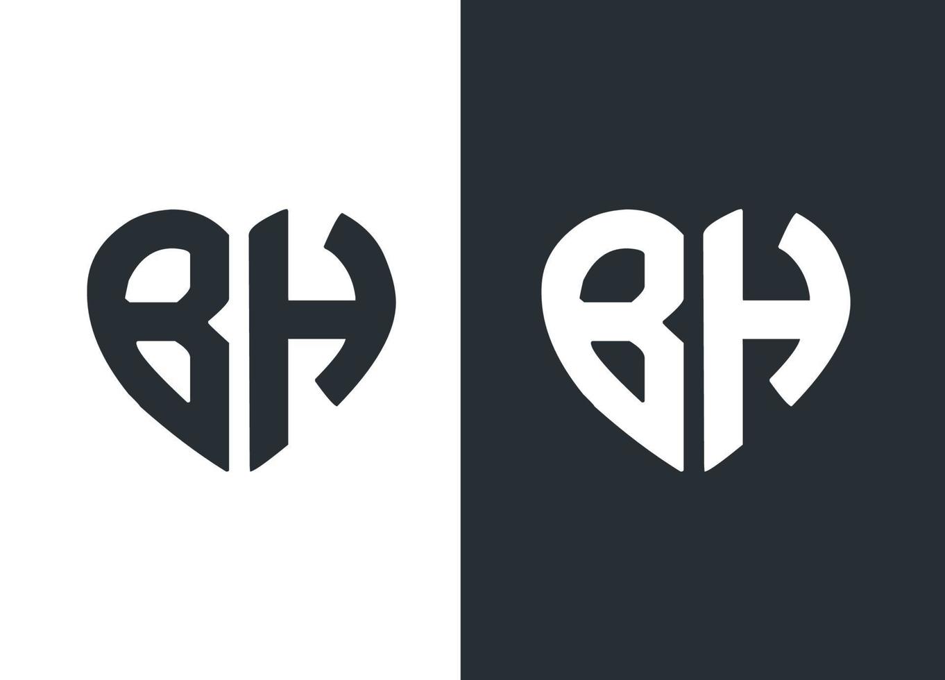 monogram bh hjärta stil logotyp design vektor mall