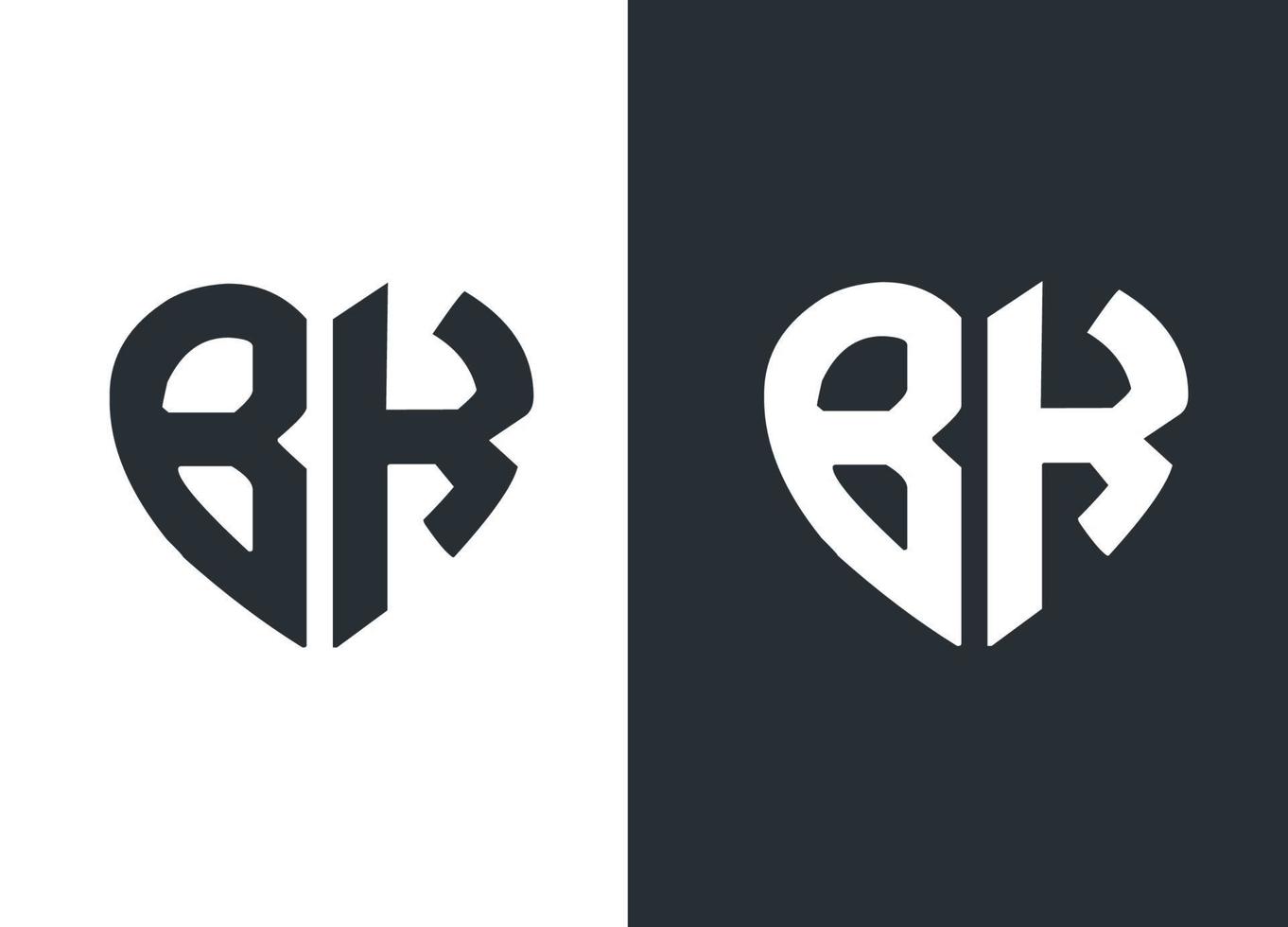 monogram bk hjärta stil logotyp design vektor mall