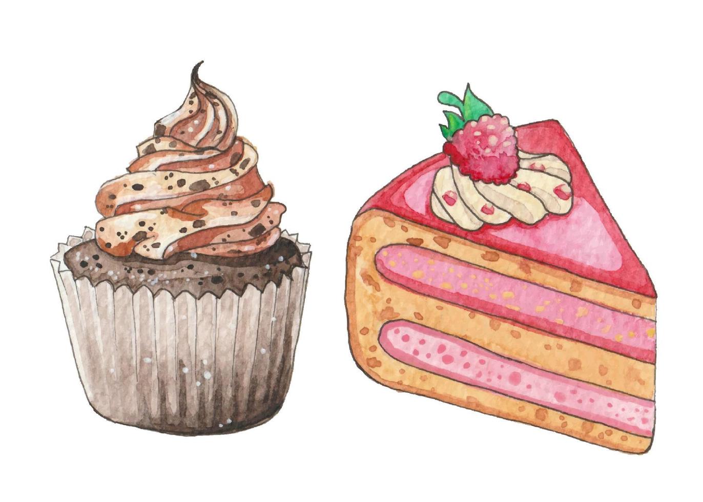 zwei Desserts Set, Aquarell handgezeichnete Illustration vektor