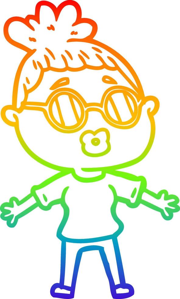 Regenbogen-Gradientenlinie Zeichnung Cartoon-Frau mit Brille vektor