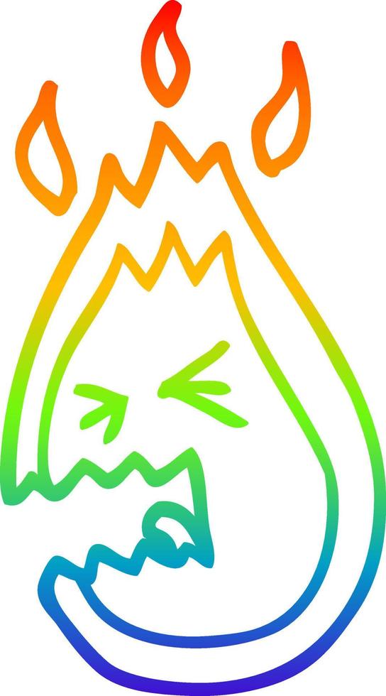 Regenbogen-Gradientenlinie Zeichnung Cartoon schreiende Flamme vektor