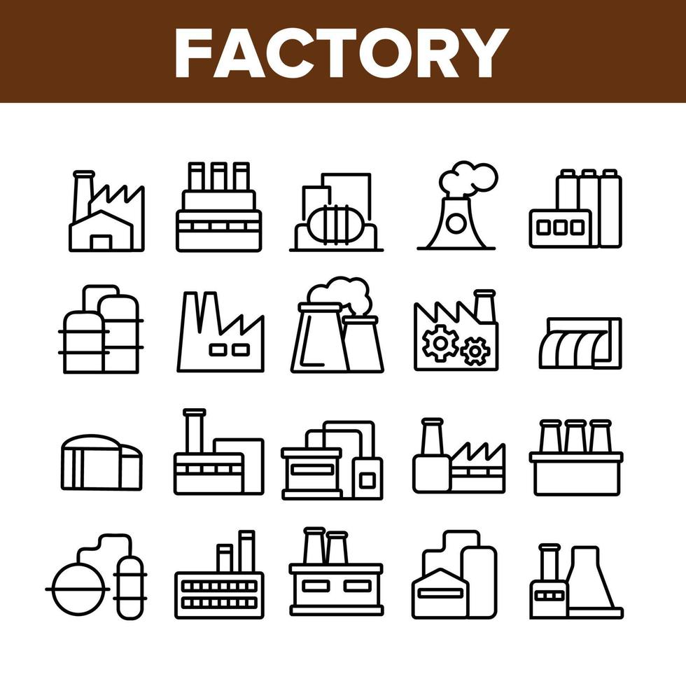 fabrik industriell samling ikoner set vektor