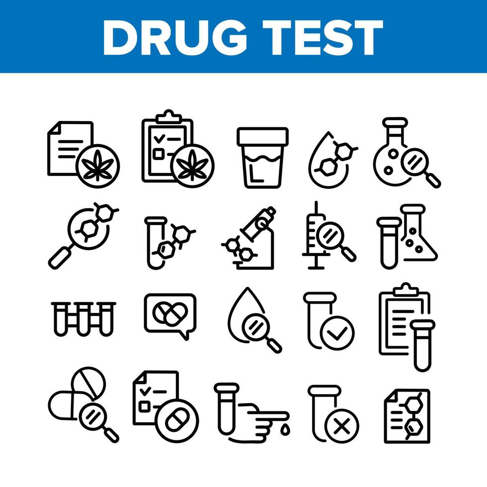 Symbole für Drogentest-Sammlungselemente setzen Vektor