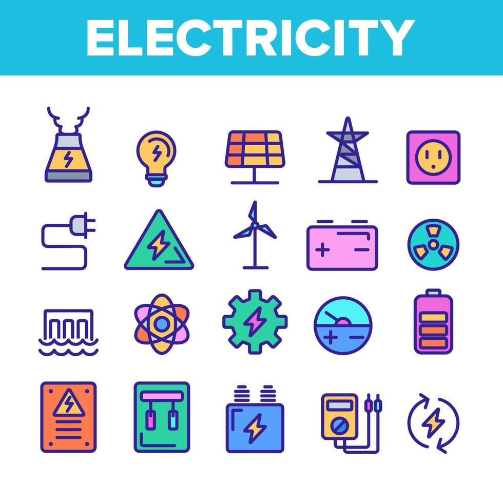 Farbsymbole für die Elektrizitätsindustrie setzen Vektor