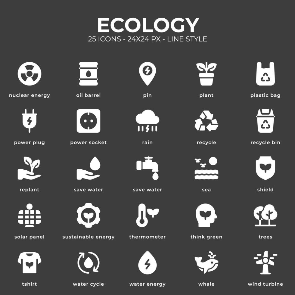 Ökologie-Icon-Pack mit schwarzer Farbe vektor